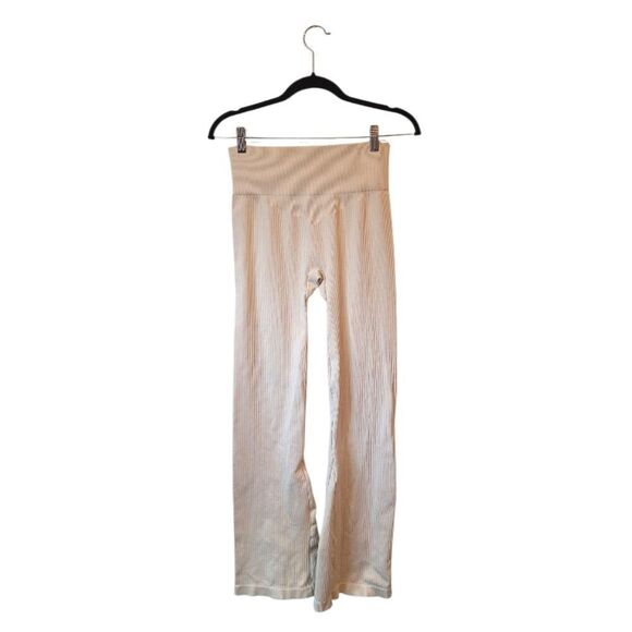 OQQ Women's Cream Flare Ribbed Leggings Size L - Picture 2 of 5